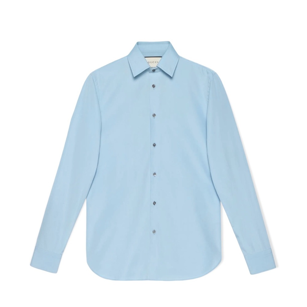 GUCCI Men's Sky Blue Cotton Popeline Slim Fit Shirt